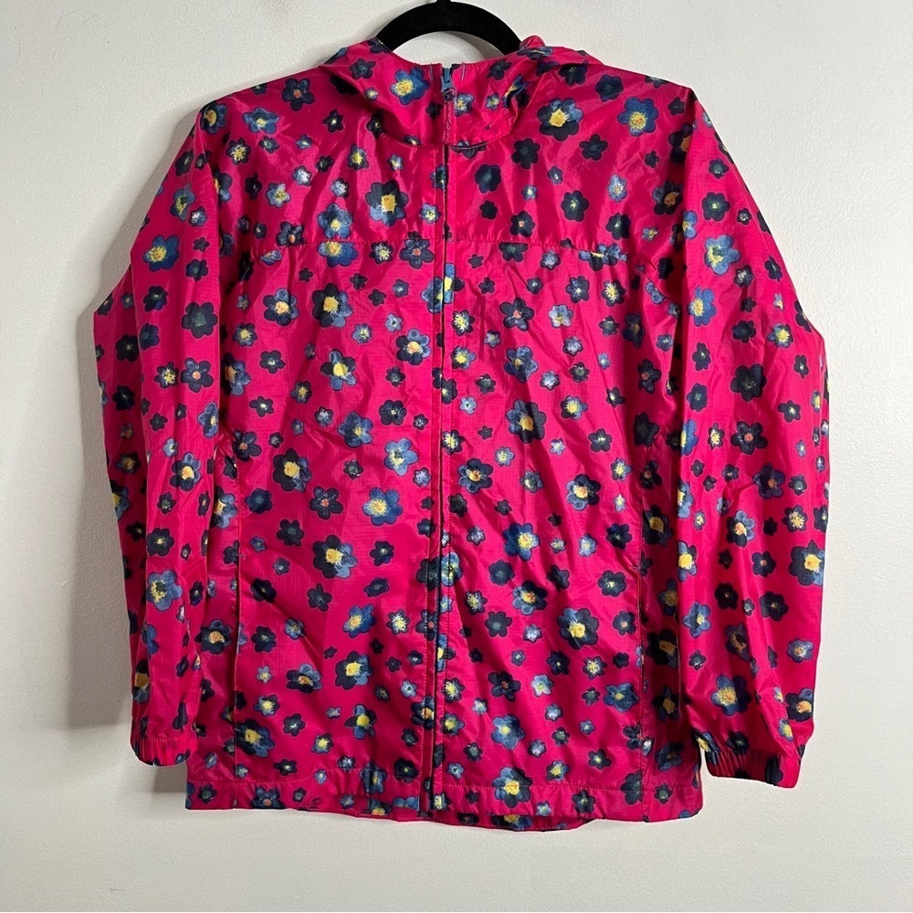 Lands’ End Floral Pink Hooded Nylon Windbreaker Girls Size 10-12